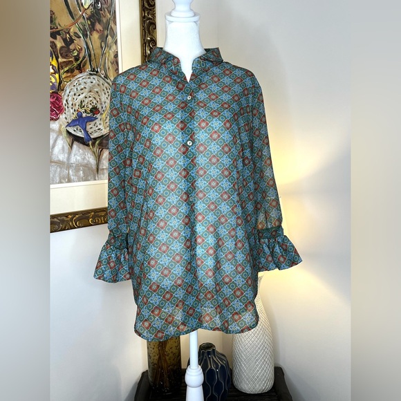 Gretchen Scott Priss Blouse-Sundial Olive Large - Picture 2 of 11